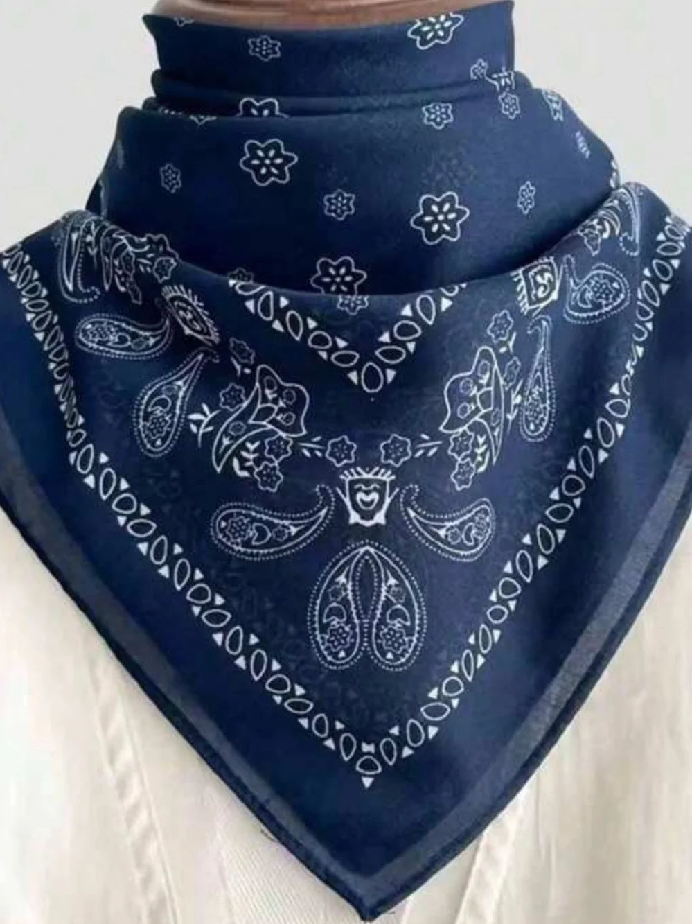Navy Blue Paisley Bandana Square Scarf 27.6”